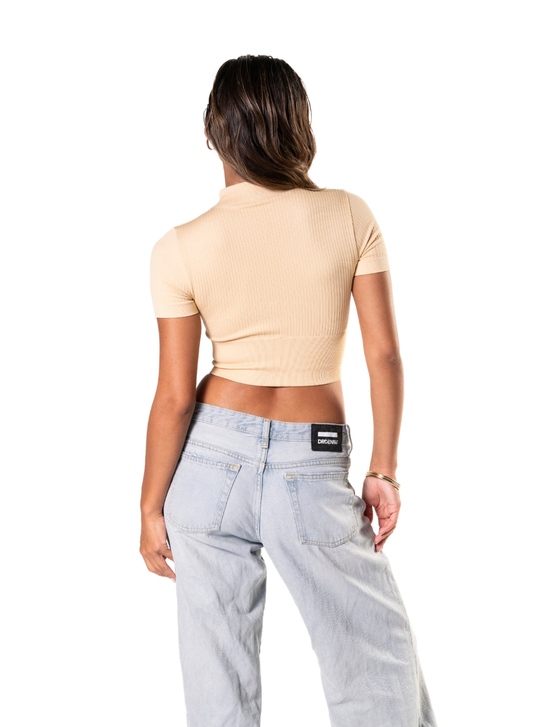 Seamless Ribbed Zip-Front Short Sleeve Crop Top - AuranovaWear
