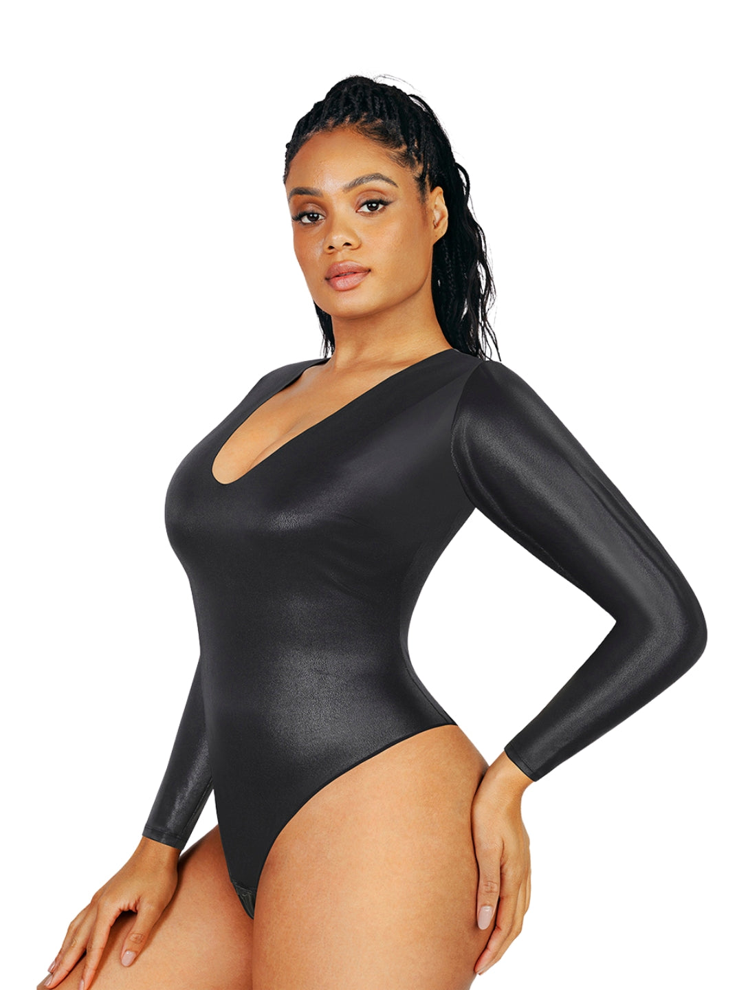Leather Look Long Sleeve Bodysuit - AuranovaWear