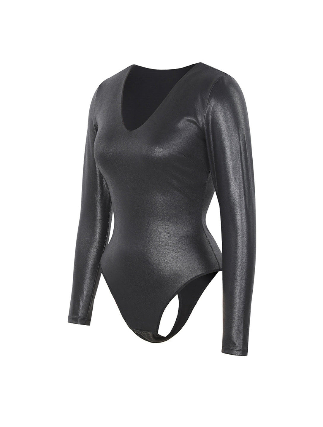Leather Look Long Sleeve Bodysuit - AuranovaWear
