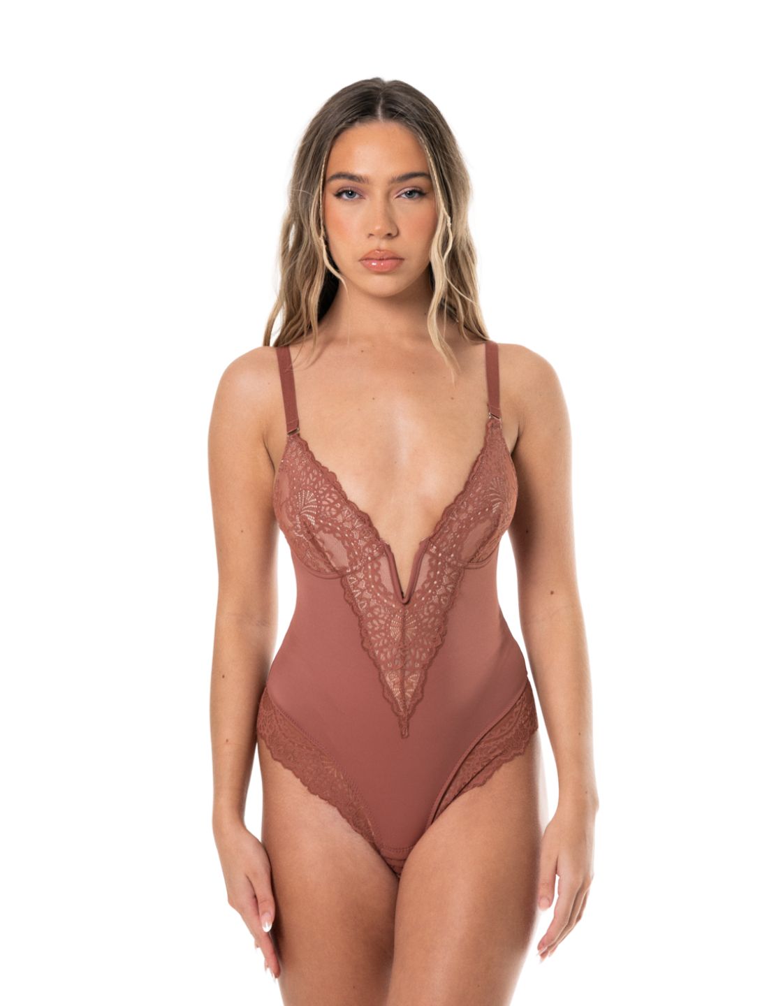 V-Neck Half Laced Bodysuit - AuranovaWear